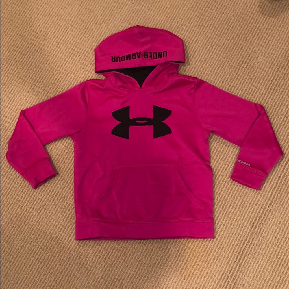 under armour girls pink and black logo hoodie